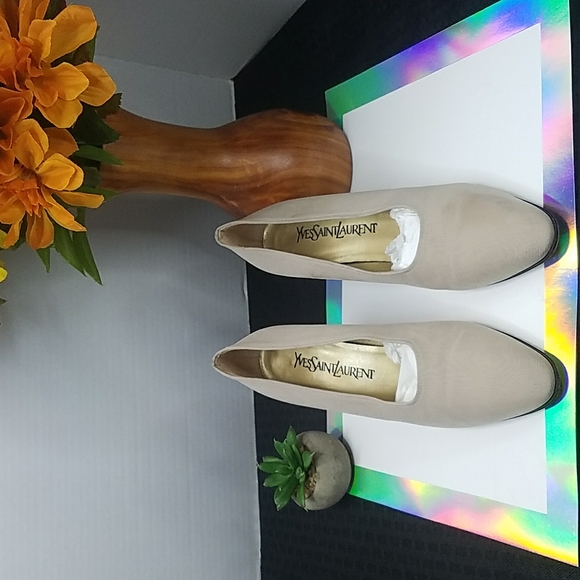 Yves Saint Laurent Beige Block Heels Leather Italy Made Size 7 Medium - Picture 2 of 9